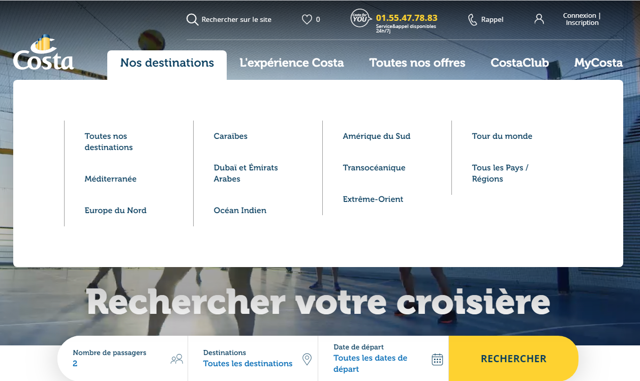 Les destinations Costa Croisière